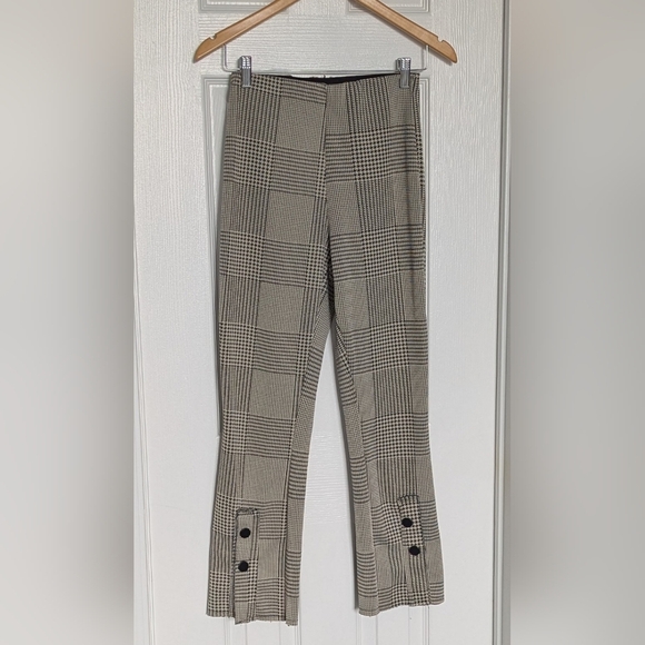 Zara Women's (Small) Black & Tan Checkered/Houndstooth Elastic Waist Dress Pants - Picture 9 of 14